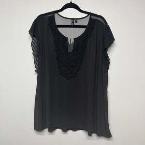 Want & Need Crochet Lace Black Sheer Top Womens 3X Dressy Party Event Evening